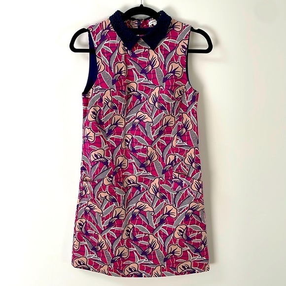 Club Monaco Floral Mini Dress Sleeveless Knit Crochet Collar Silk Pink 00 - Picture 1 of 13